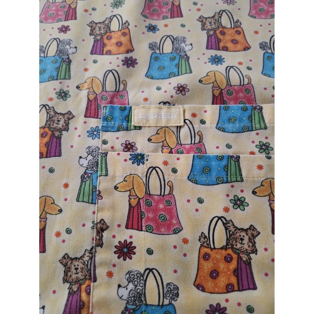 Soft Yellow "Pups In Purses" 100% Cotton Scrub Top 4-pocket Dogs Landau MEDIUM
